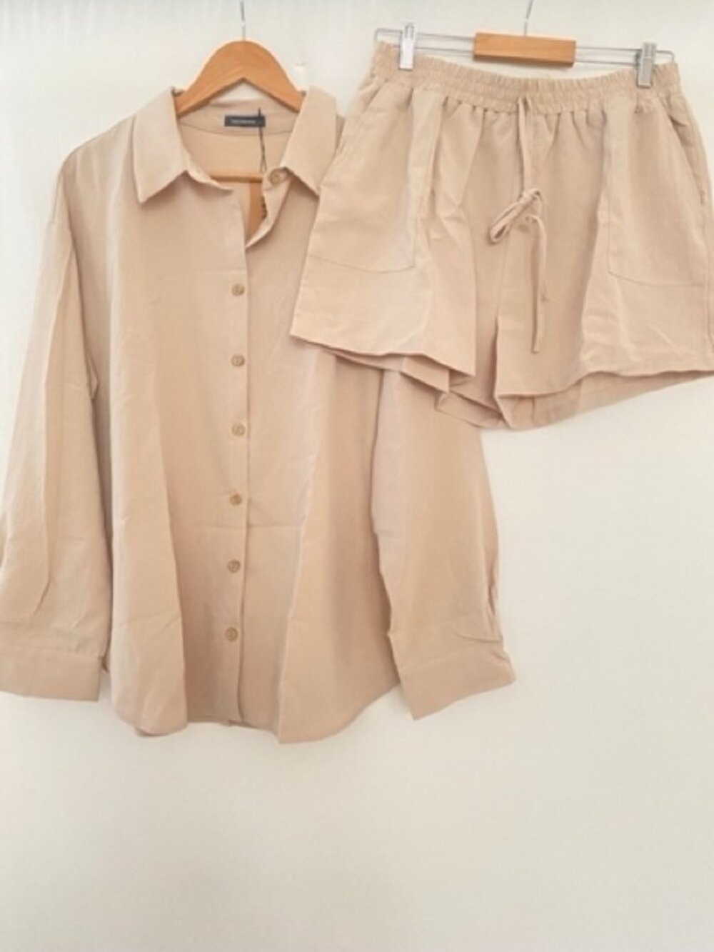 2pcs Beige Long Sleeve top and short Set - XL